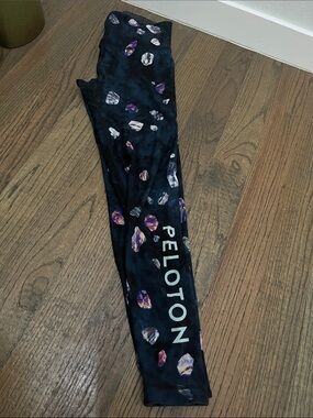 Peloton Black Leggings with Purple and White Gem Motif